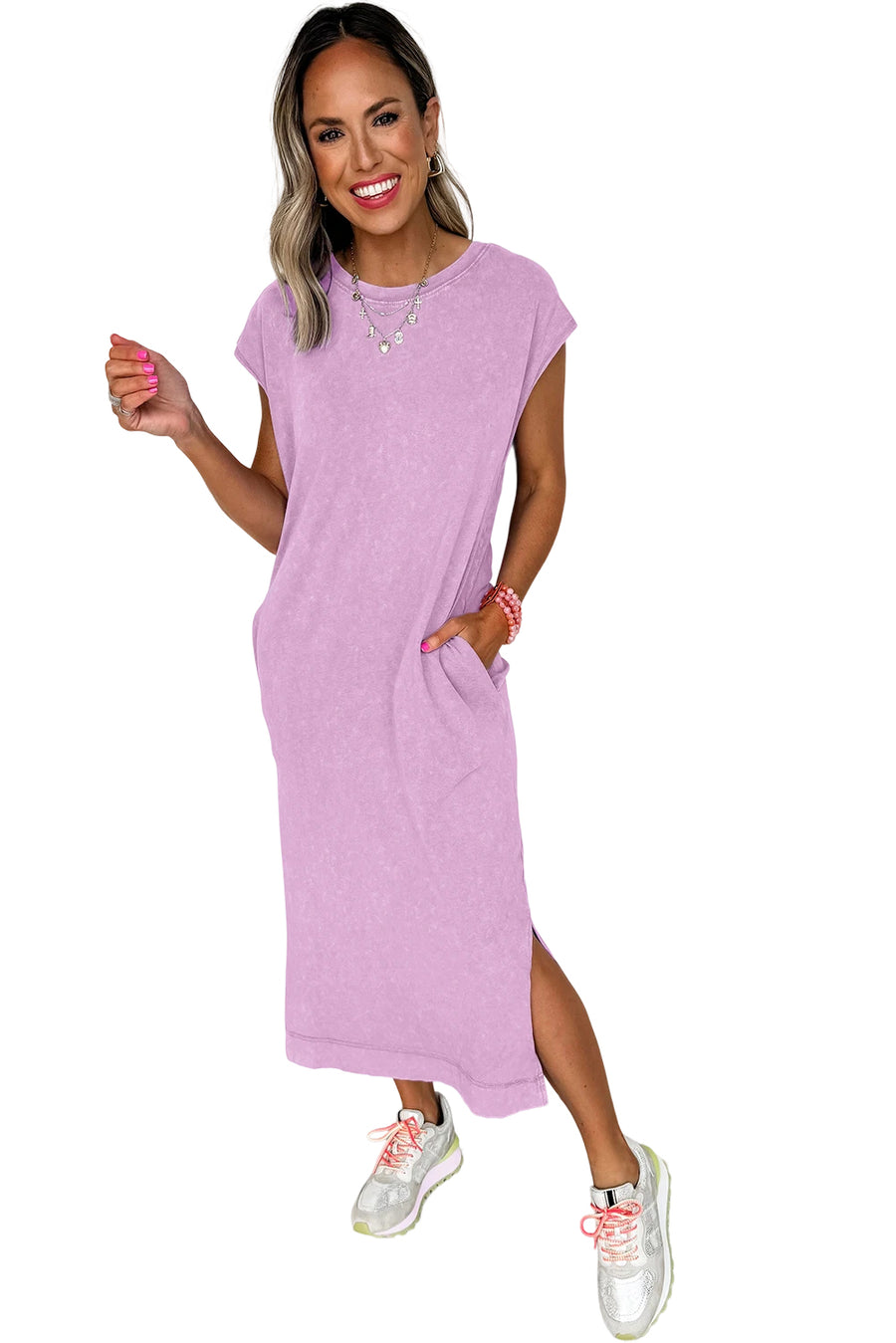 Mineral Wash T-Shirt Dress with Pockets- 3 Colors
