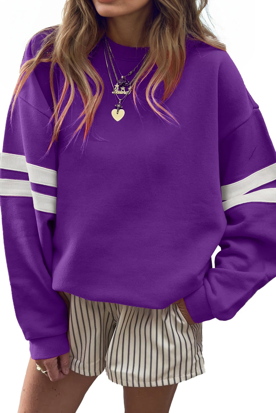 Varsity Striped Sleeve Loose Fit Sweatshirt- 8 Colors