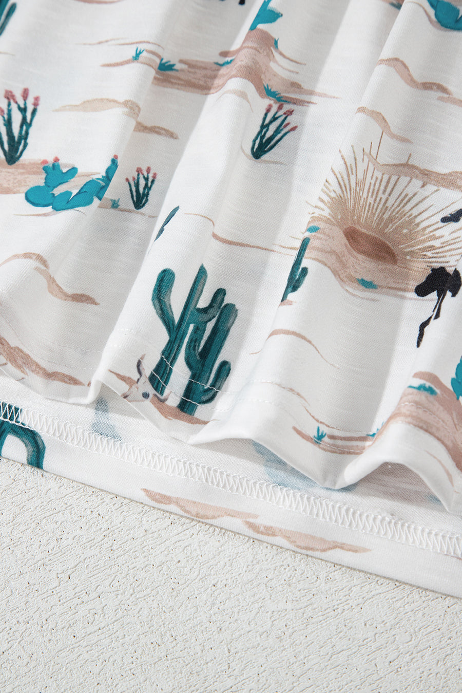 Beige Cactus Cowboy Crew Neck Short Sleeve Graphic T-Shirt