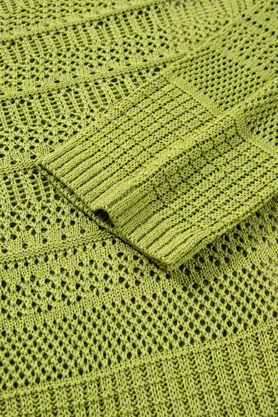 Spinach Green Oversize Crochet Knit Open Cardigan