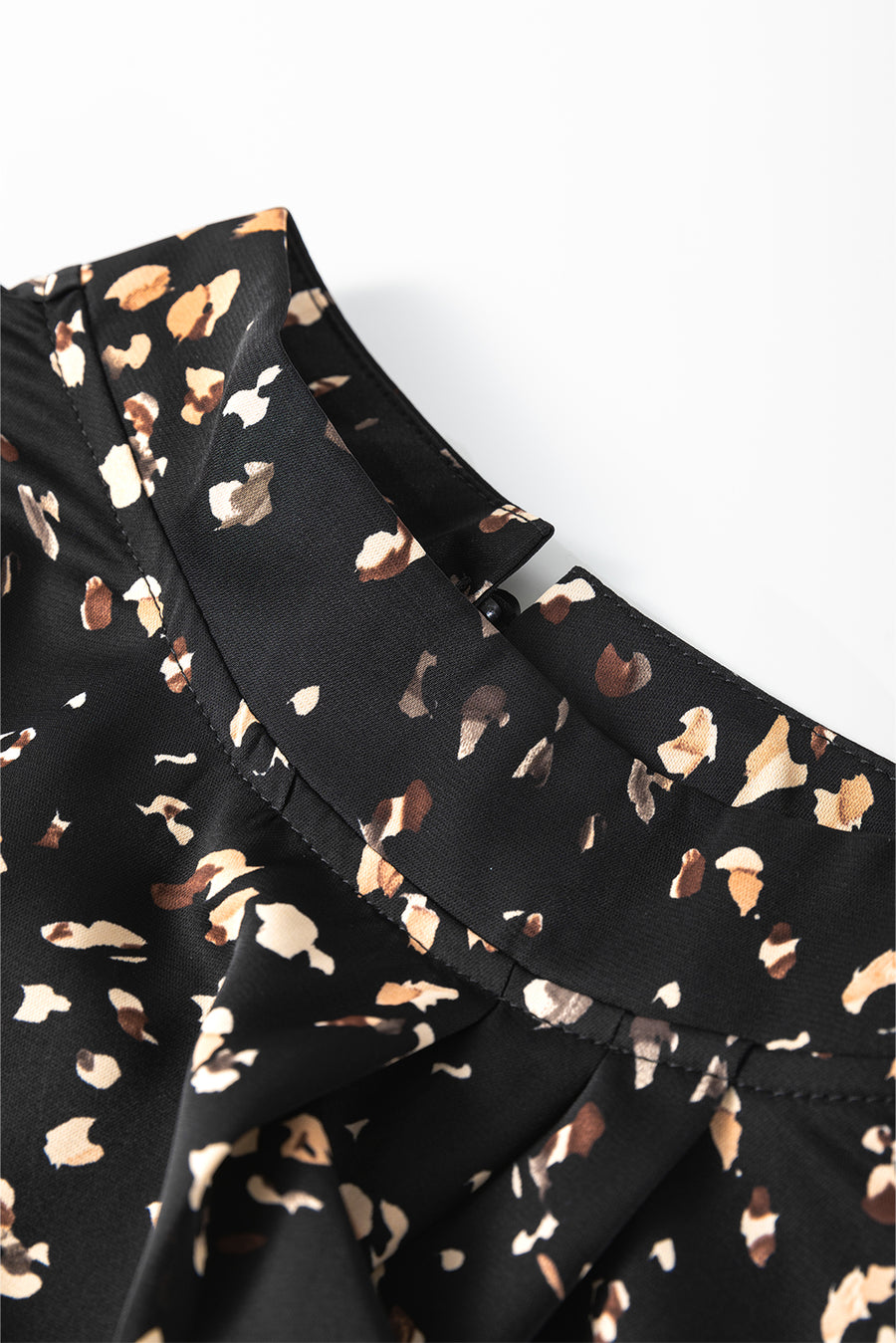 Leopard Print Mock Neck Long Sleeve Pleated Blouse- 2 Colors