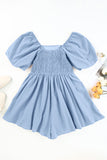 Valerian Square Neck Ruched Puff Sleeve Romper