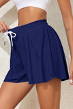 Navy Blue Drawstring Elastic Waist Built-In Brief Swim Shorts