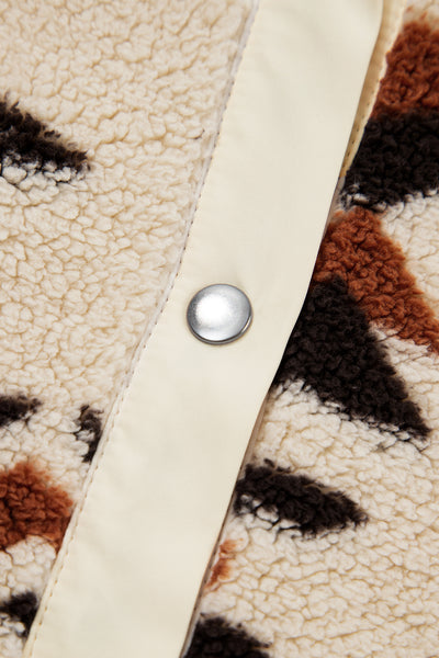 Beige Vintage Geometric Half Zip Plush Sweatshirt