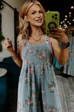 Floral Print Pleated High-Waist Wide Leg Denim Overalls- 3 Colors