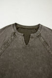 Lace Applique Notched Neck Mineral Wash Baggy Sweatshirt- 4 Colors
