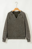 Lace Applique Notched Neck Mineral Wash Baggy Sweatshirt- 4 Colors