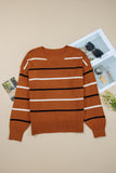 Striped Ribbed Edge Drop Shoulder Sweater- 2 Colors