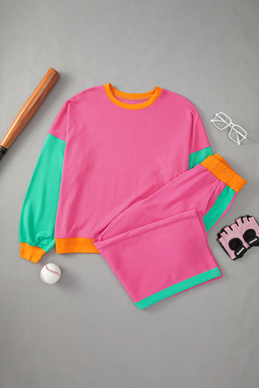 Color Block Patchwork Long Sleeve Top and Pants Set