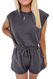 Cut-Out Back Drawstring Knit Romper- 2 Colors