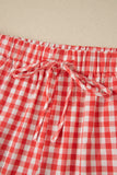 Red Gingham Lace Trim Elastic Waist Shorts
