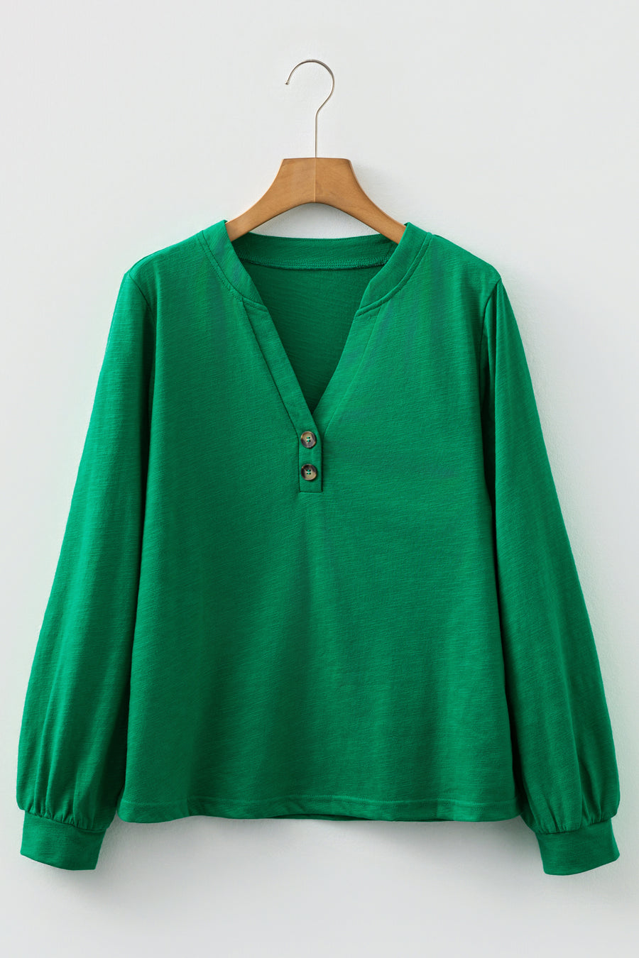 Button-Up V-Neck Long Sleeve Top- 3 Colors