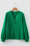Button-Up V-Neck Long Sleeve Top- 3 Colors