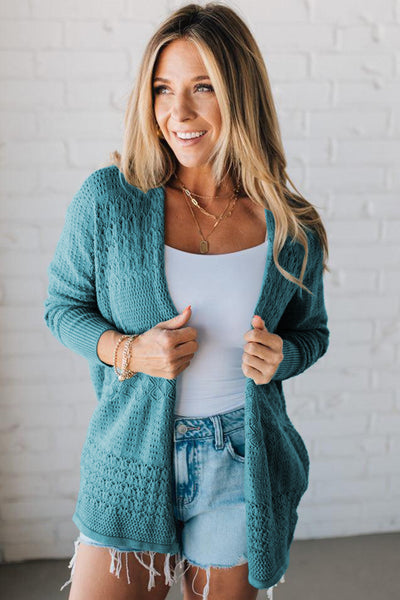 Redwood Burl Mix Pattern Hollow Knit Open Front Cardigan