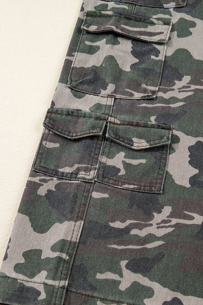 Green Camo Multi Pocket Cargo Wide Leg Jeans