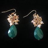 Gold Tone Beaded Teardop Earrings- Hunter Green