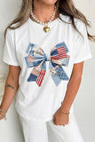 White Faux Patchwork American Bow Graphic T-Shirt