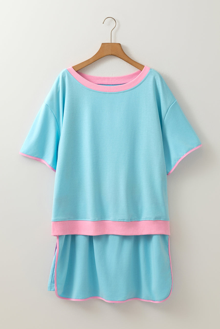 Plus Size Contrast Trim T-Shirt and Skort Two Piece Set- 3 Colors