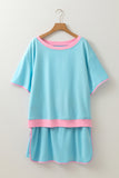 Plus Size Contrast Trim T-Shirt and Skort Two Piece Set- 3 Colors
