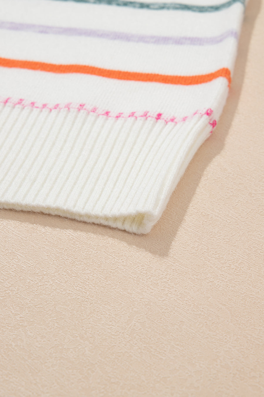 Multicolored Striped Ribbed Trim Crew Neck Sweater- 2 Colors