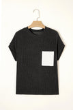 Twist Ribbed Color Block Pocket Crew Neck T-Shirt- 4 Colors