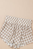Brown Checkerboard T Shirt and High Waist Skort Set