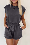 Cut-Out Back Drawstring Knit Romper- 2 Colors