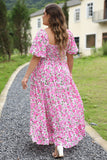 Plus Size Pink Floral Smocked Puff Sleeve Maxi Dress