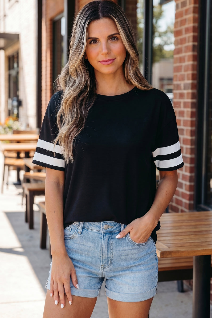 Varsity Striped Short Sleeve Crew Neck T-Shirt- 3 Colors