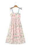 Floral Contrast Trim Tie Strap Midi Dress B