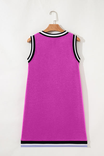 Purple Orchid Contrast Trim V Neck Sleeveless Mini Dress