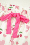 Bow Print Button-Up V-Neck Short Sleeve Top and Ruffle Hem Shorts Pajama Set- 2 Styles