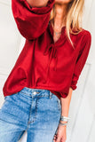 Frilled V-Neck Bow Detail 3/4 Sleeve Blouse- 2 Colors