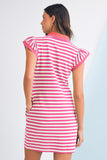 Striped Ruffle Short Sleeve Contrast Neckline Mini Dress- 3 Colors