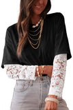 Lace Long Sleeve Drop Shoulder T-Shirt- 2 Colors
