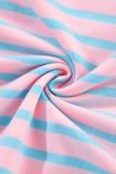 Pink & Turquoise Striped Contrast Trim High-Low Tunic Sweatshirt