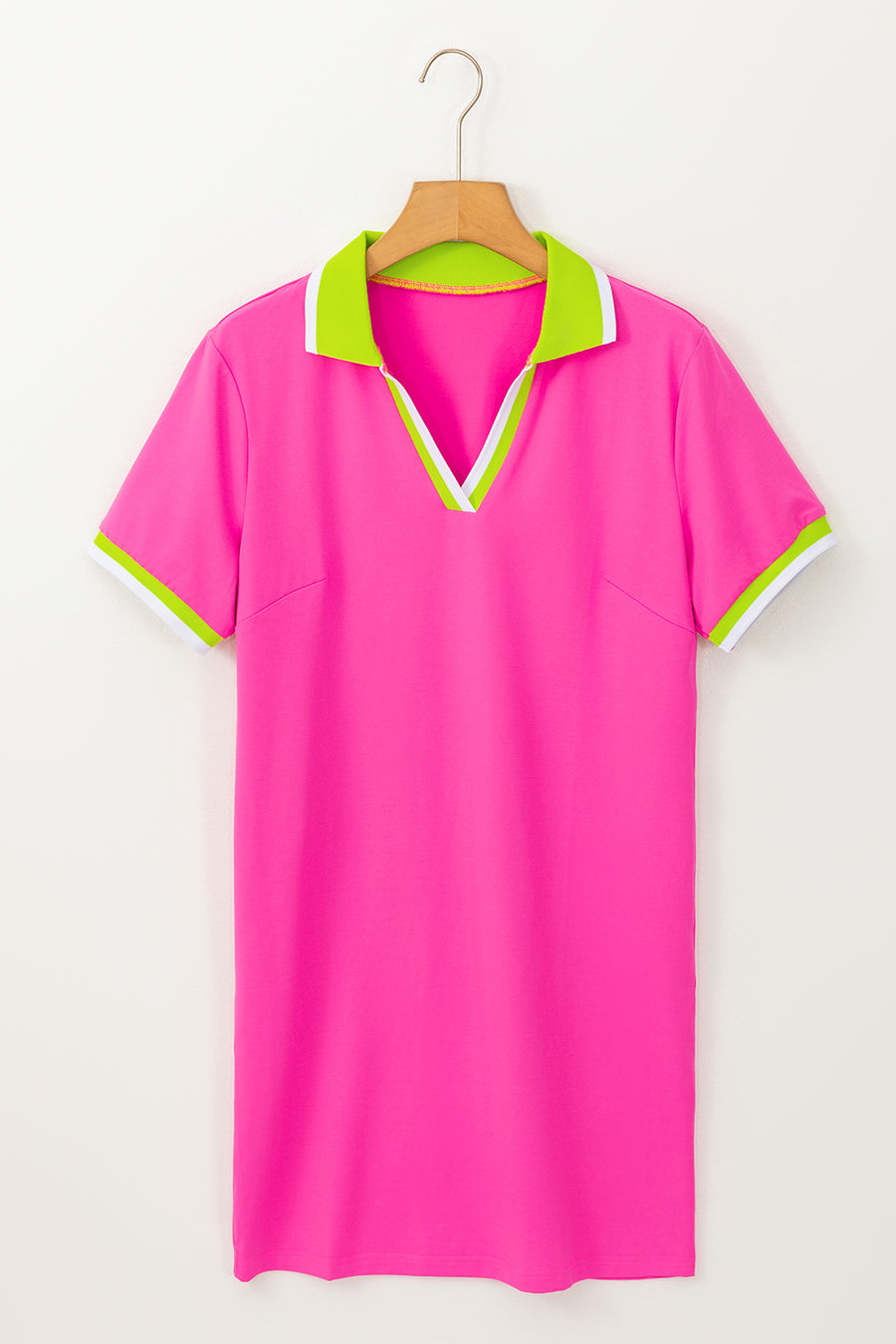 Neon Pink Contrast Neckline T-Shirt Mini Dress