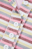 Pink Striped Patchwork Henley Sweatshirt