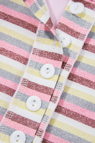 Pink Striped Patchwork Henley Sweatshirt