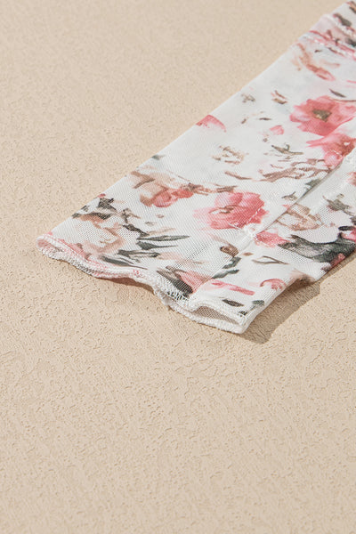 Floral Mesh Mock Neck Long Sleeve Blouse- 2 Colors