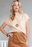 Green Pocket Ribbed Knit Short Sleeve Sweater- 9 Colors