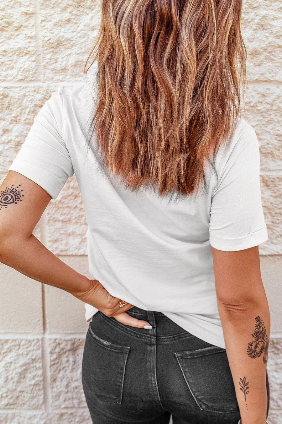 White Faux Patchwork American Flower Graphic T-Shirt