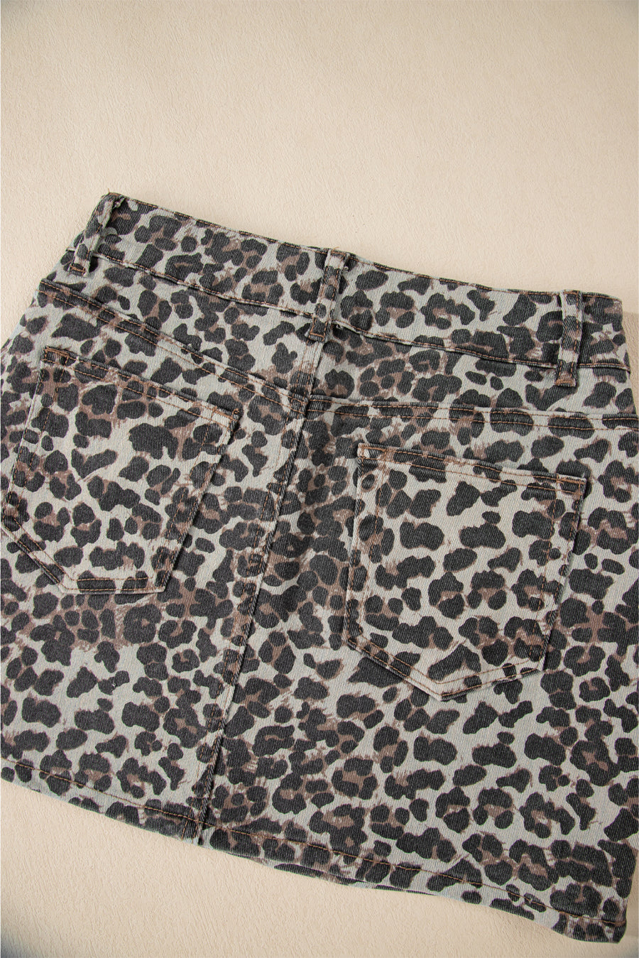 Leopard Print Denim Mini Skirt