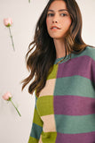 Striped Color Block Drop Shoulder Front Seam Sweater