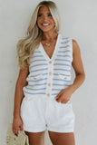 Striped V-Neck Button-Up Knit Vest- 2 Colors