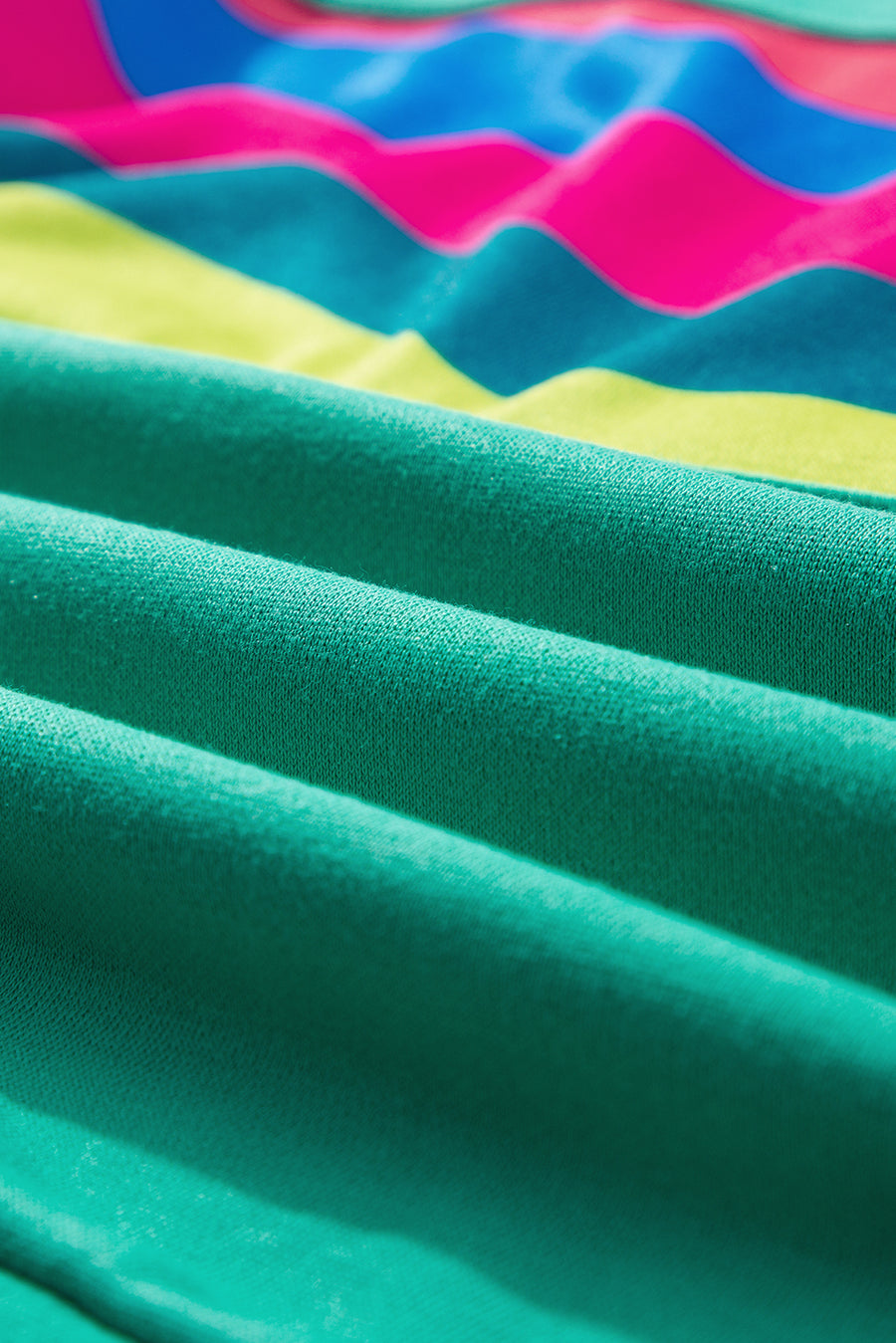 Green Multicolored Wavy Striped Crew Neck Long Sleeve Top- 2 Colors