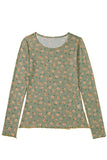 Floral Print Mesh Slim Fit Long Sleeve Blouse- 2 Colors
