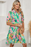 Floral Puff Sleeve Collared Button-Up Babydoll Mini Dress- 2 Colors