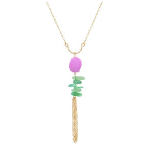 Gold Tone Necklaces with Stones & Tassel- Lavender & Green