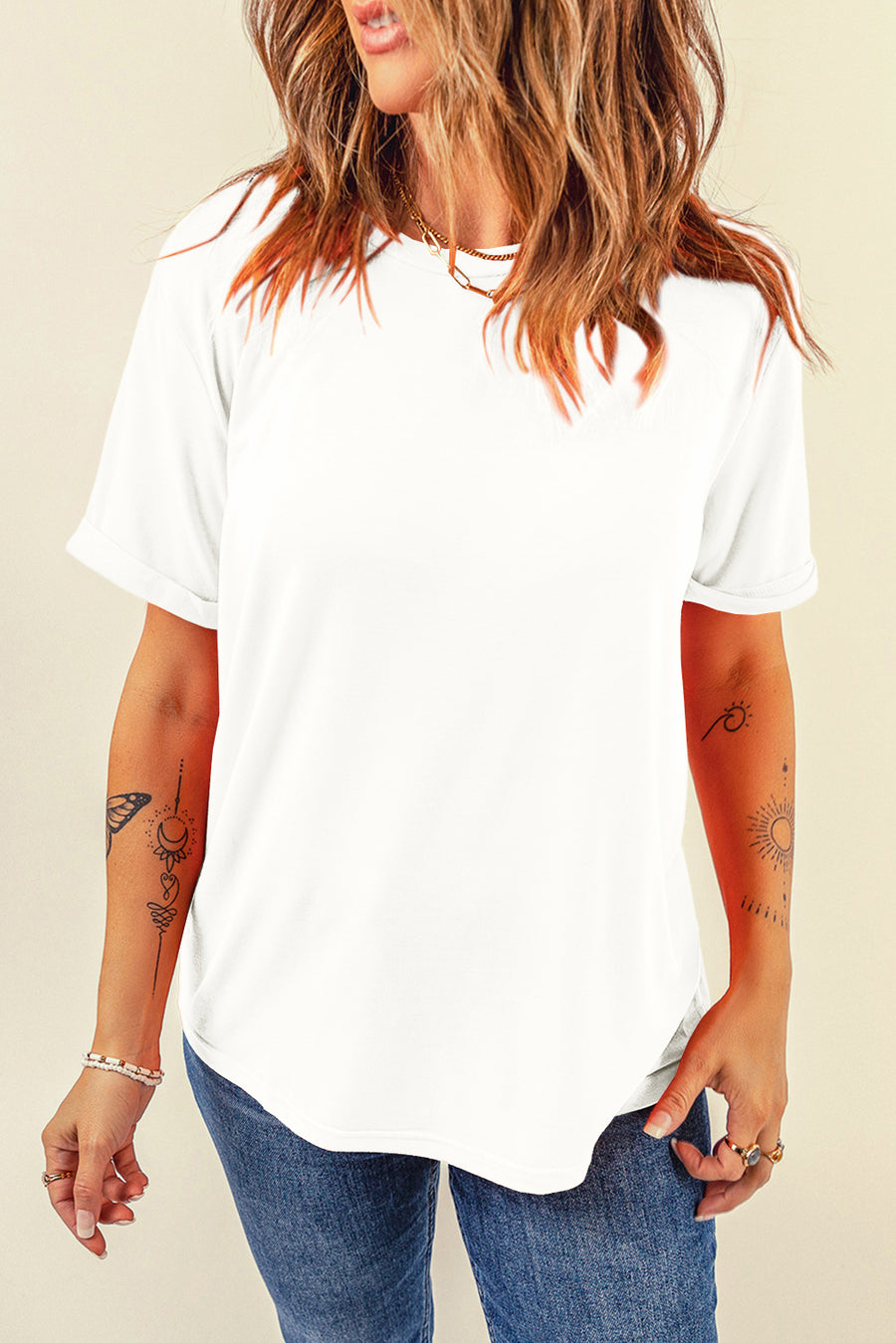 Basic Crew Neck Rolled Sleeve T-Shirt- 12 Colors